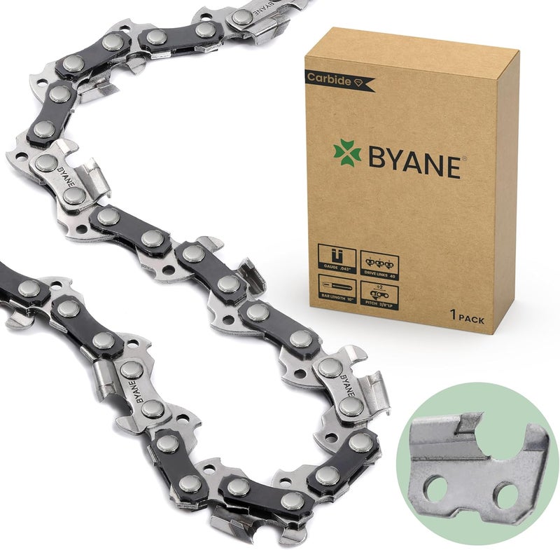 Byane Carbide Chainsaw Chain 10 Inch, 3/8" LP Pitch, 043" Gauge, 40 Drive Links, Fits Milwaukee M18 FUEL Pole Saw, Ryobi P546, Worx WG322, LCS1020, CMCCS610D1 - R40 (1 Chain) - Image 1